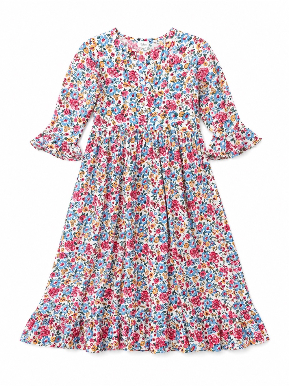 Pink Lemon Floral Cottage Midi Dress Romantic Boho Size Small Organic Cotton - Picture 3 of 8